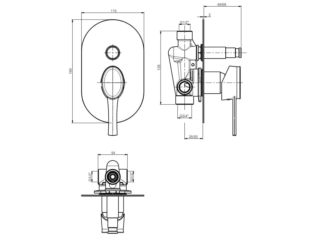 Однорычажный смеситель для душа с переключателем Rubinetterie Frattini Delizia ARCH-00090665 - Вид №3