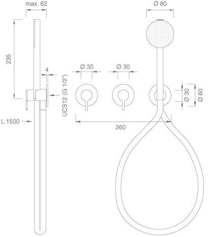 Ceadesign Настенный комплект из 2 смесителей для ванны / душа с ручным душем Innovo Inv 57h - Вид №1