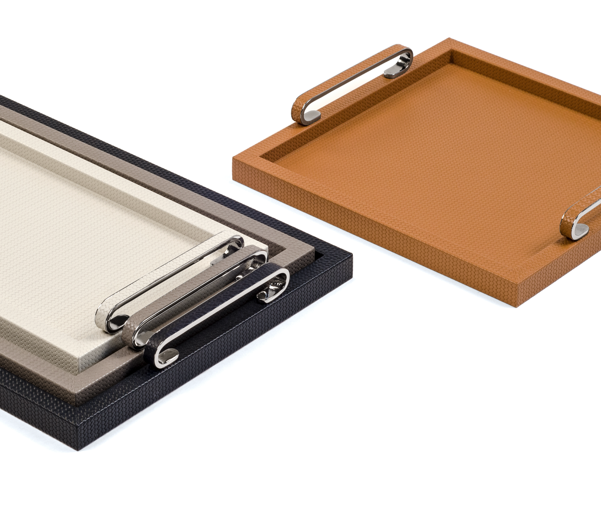 Foscari Поднос - 35,5X35,5 см/металл-хром/тканая кожа_кремовый Pinetti 00.1913.061.027 - Вид №4