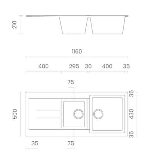 2-х сливная раковина из композитного материала с поддоном TASCA композитные раковины ARCH-00068358 - Вид №4