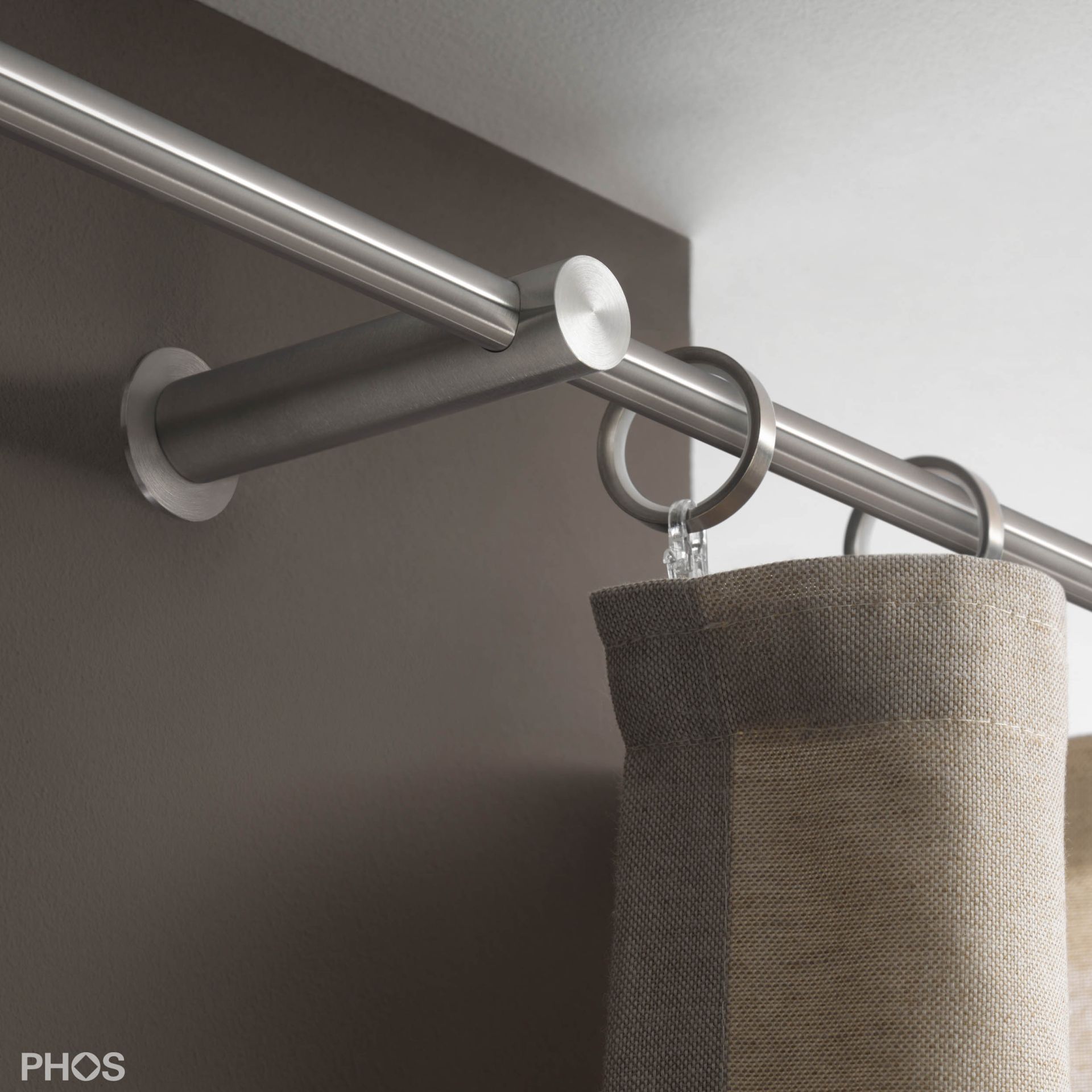 VS20-100E3800 Комплект карнизов: 380 см с 2 концевыми кронштейнами и 1 кронштейном в качестве центральной опоры (среднее расстояние от стены) PHOS  - Вид №2