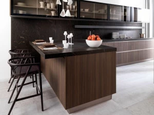 GAMADECOR Деревянная кухня со встроенными ручками с полуостровом Residence