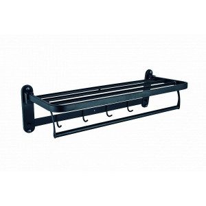 91250042 Полка для ванной Lux Black с крючками для полотенец, нержавеющая сталь, черный STLM-0521268 POTATO