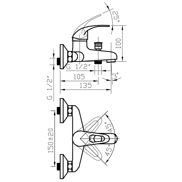 35-05 OPEN  Смеситель для ванны  ARGO kran 3505open - Вид №1