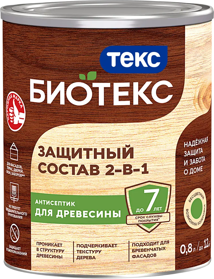 89369706 Антисептик защитно-декоративный лессирующий Текс Bioteks 2 в 1 прозрачный 0.8 л STLM-0856071