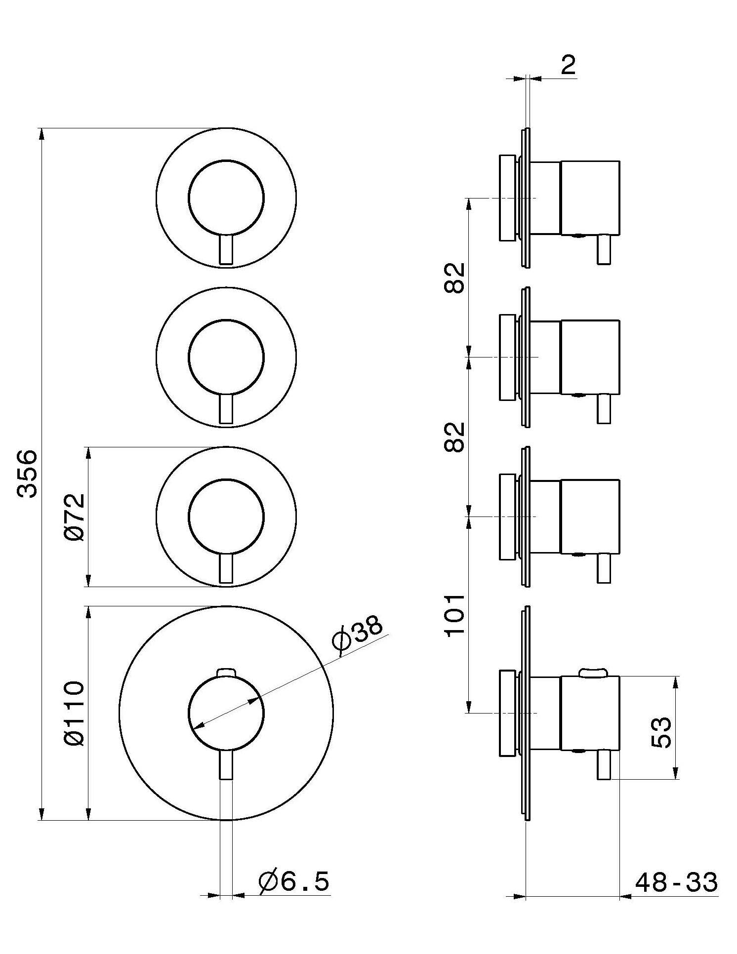 Термостатический смеситель для душа с 4 отверстиями Newform многофункциональные термостаты с 3 выходами ARCH-00050270 - Вид №2