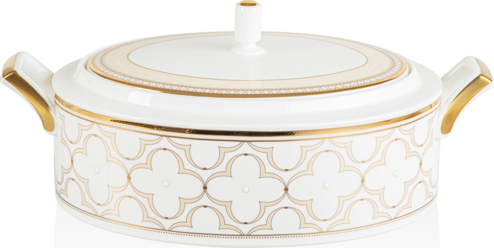 10628671 Noritake Блюдо для горячего с крышкой Noritake "Трефолио,золотой кант" 3,5л Фарфор костяной 