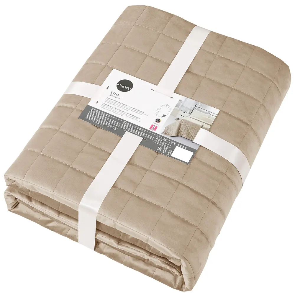 INSPIRE Покрывало Etna велюровое бежевое 240x220 см с геометрической стежкой 89334838 STLM-1574107 - Вид №2