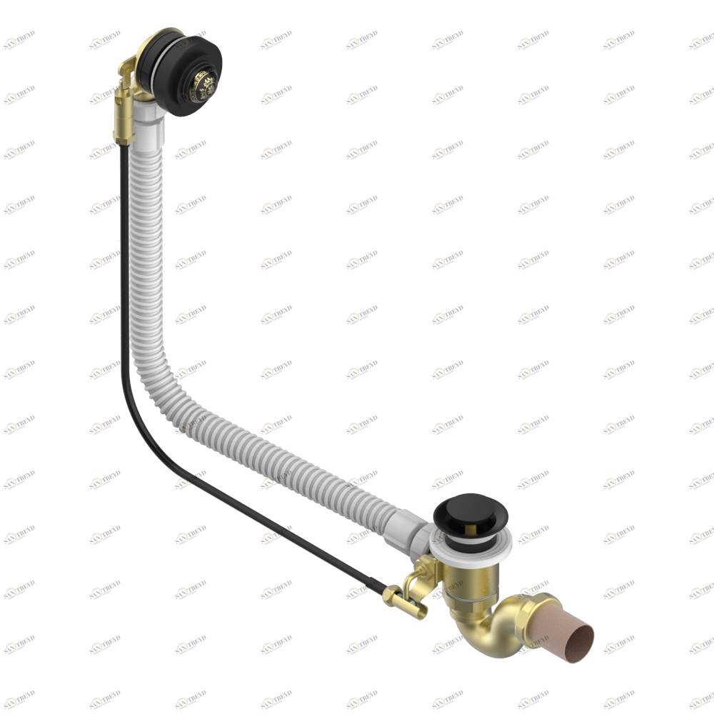 A7F-300/70 Автоматический донный клапан для ванны длина сифона 70 см Thg-paris Marquise чёрный с золотым декором Покрытие PVD матовая бронза A7F-300/70 CAT.F