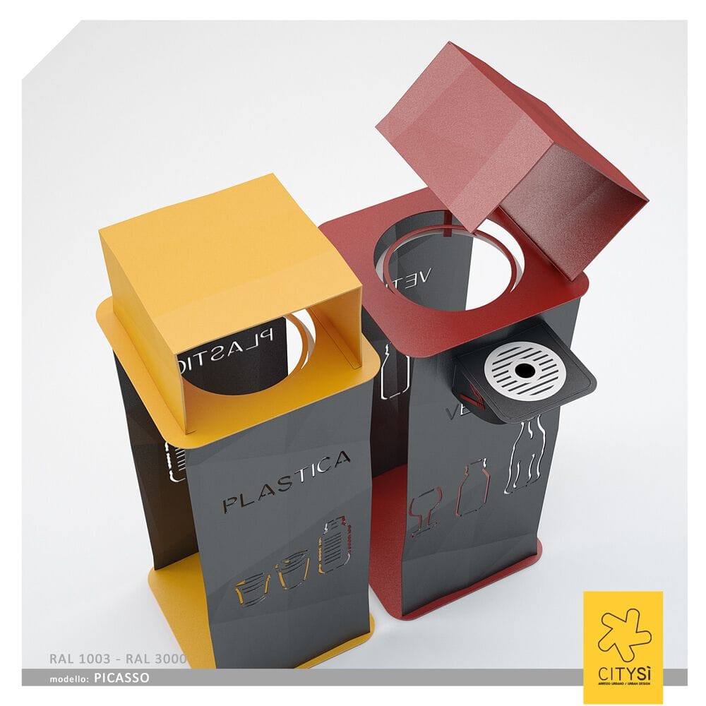 Стальная корзина для мусора с пепельницей и крышкой CITYSì PICASSO ARCH-00030653 - Вид №1