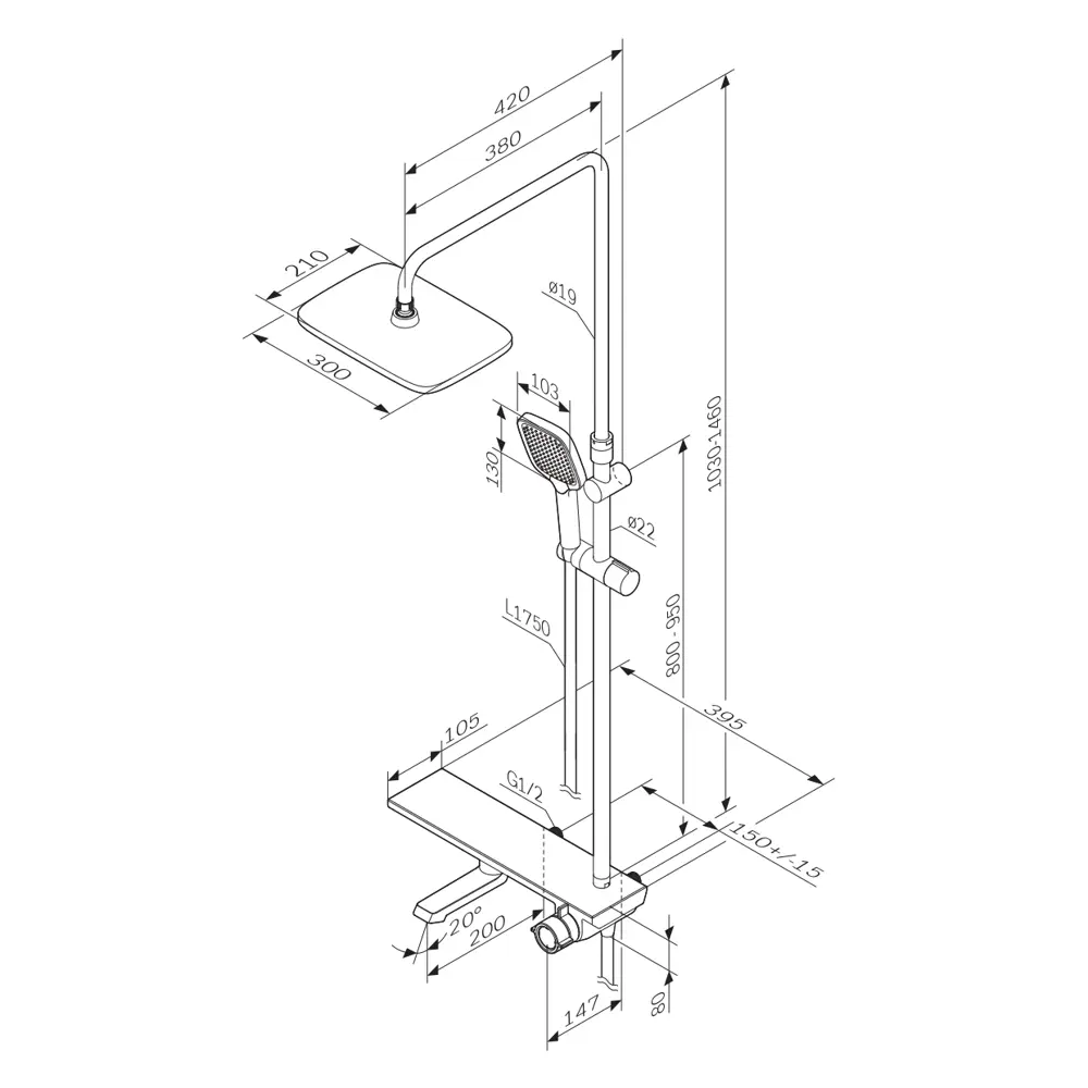 Душевая система AM.PM Flash — стильная черная с тремя режимами 89346525 STLM-0988079 - Вид №12