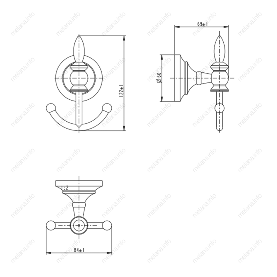 Крючок двойной MELANA хром+золото MLN-820008 820 серия - Вид №1