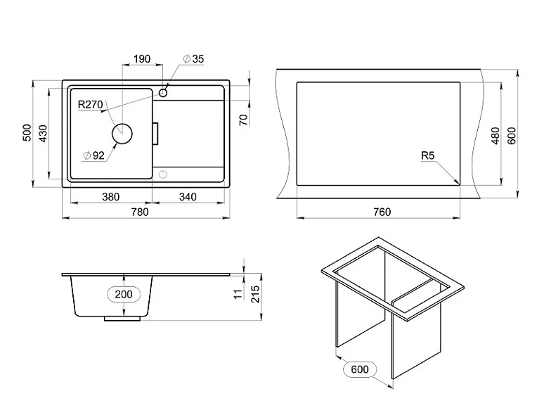 7804, ПЕСОК, кухонная мойка, кварц GRANULA 7804-ST189 - Вид №3