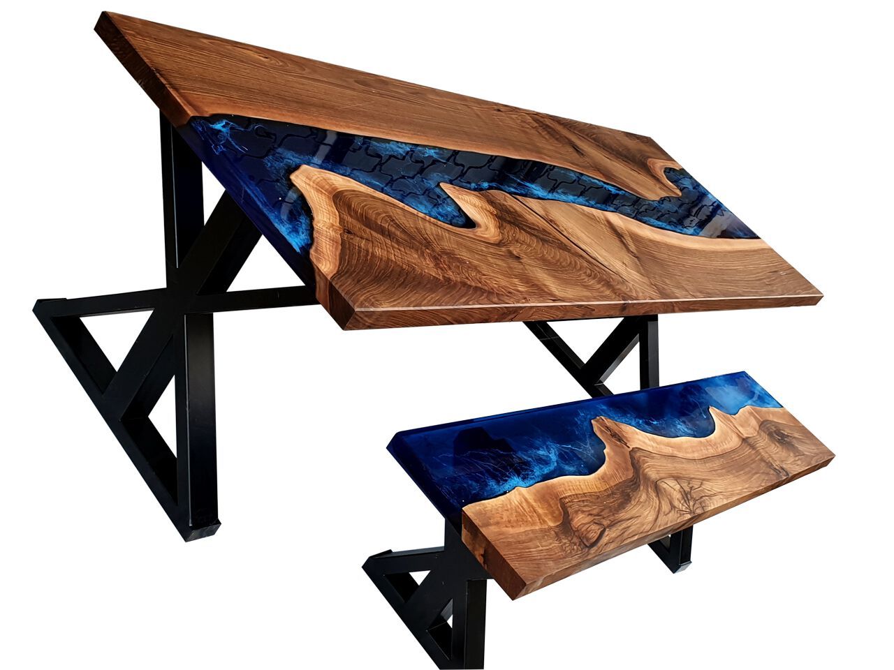 Скамейка / стол из орехового дерева и смолы Legnor LEG2408738 ARCH-00064476 - Вид №3