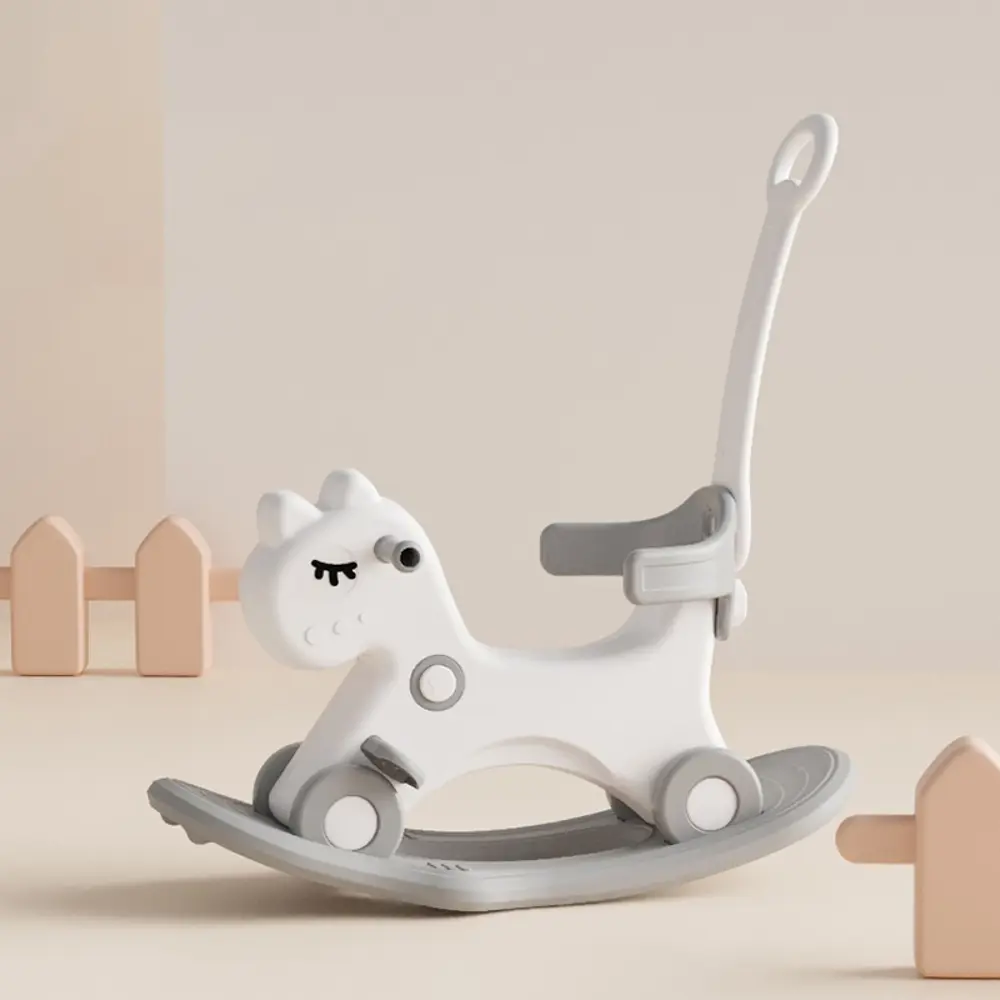 91637152 Лошадка-качалка-беговел Unix Kids Grey с ручкой 34x90 см серый/серебристый STLM-0963510