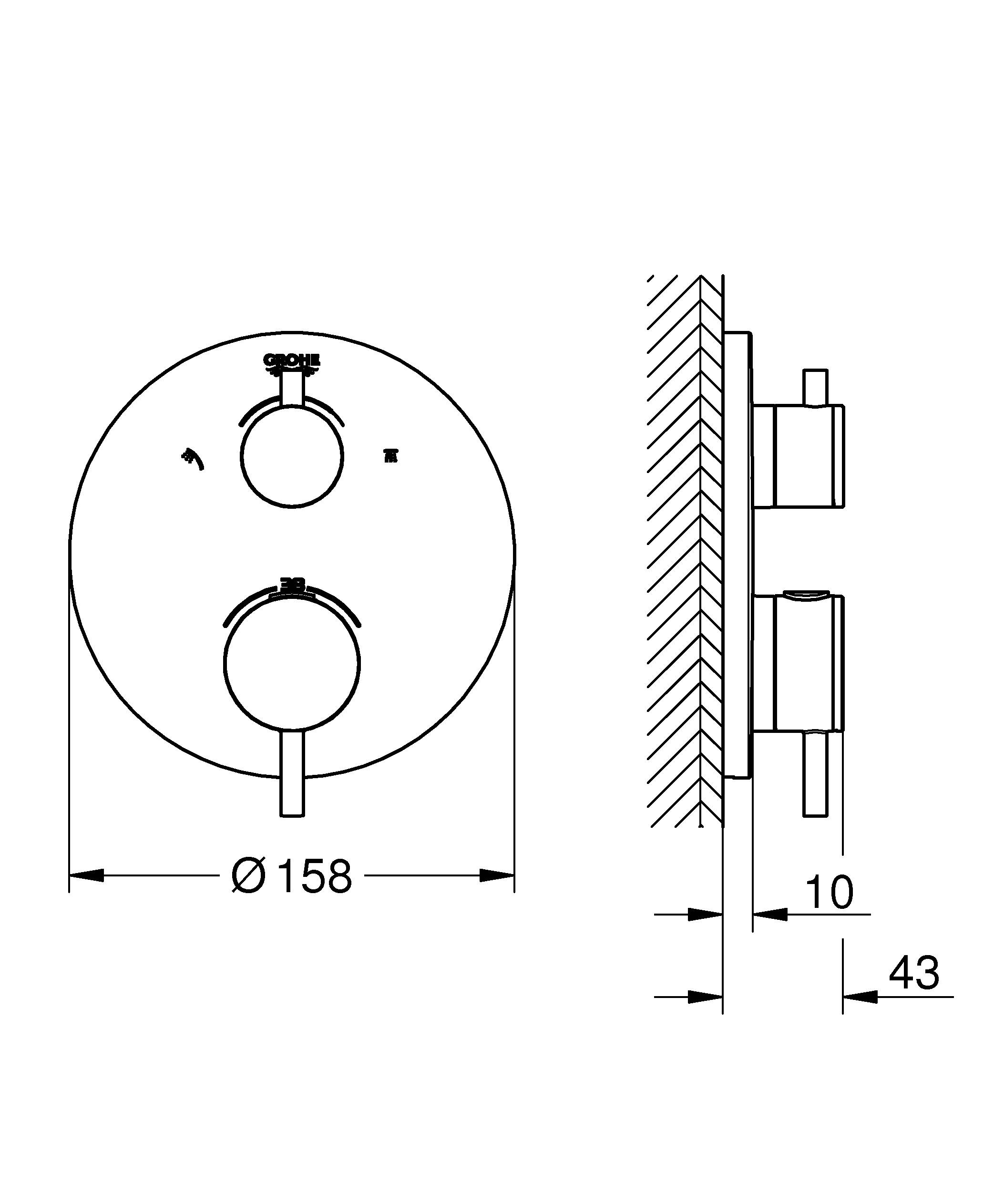 Внешняя часть термостатического смесителя для душа GROHE Atrio с переключателем на 2 положения, темный графит, матовый (24135AL3) - Вид №2