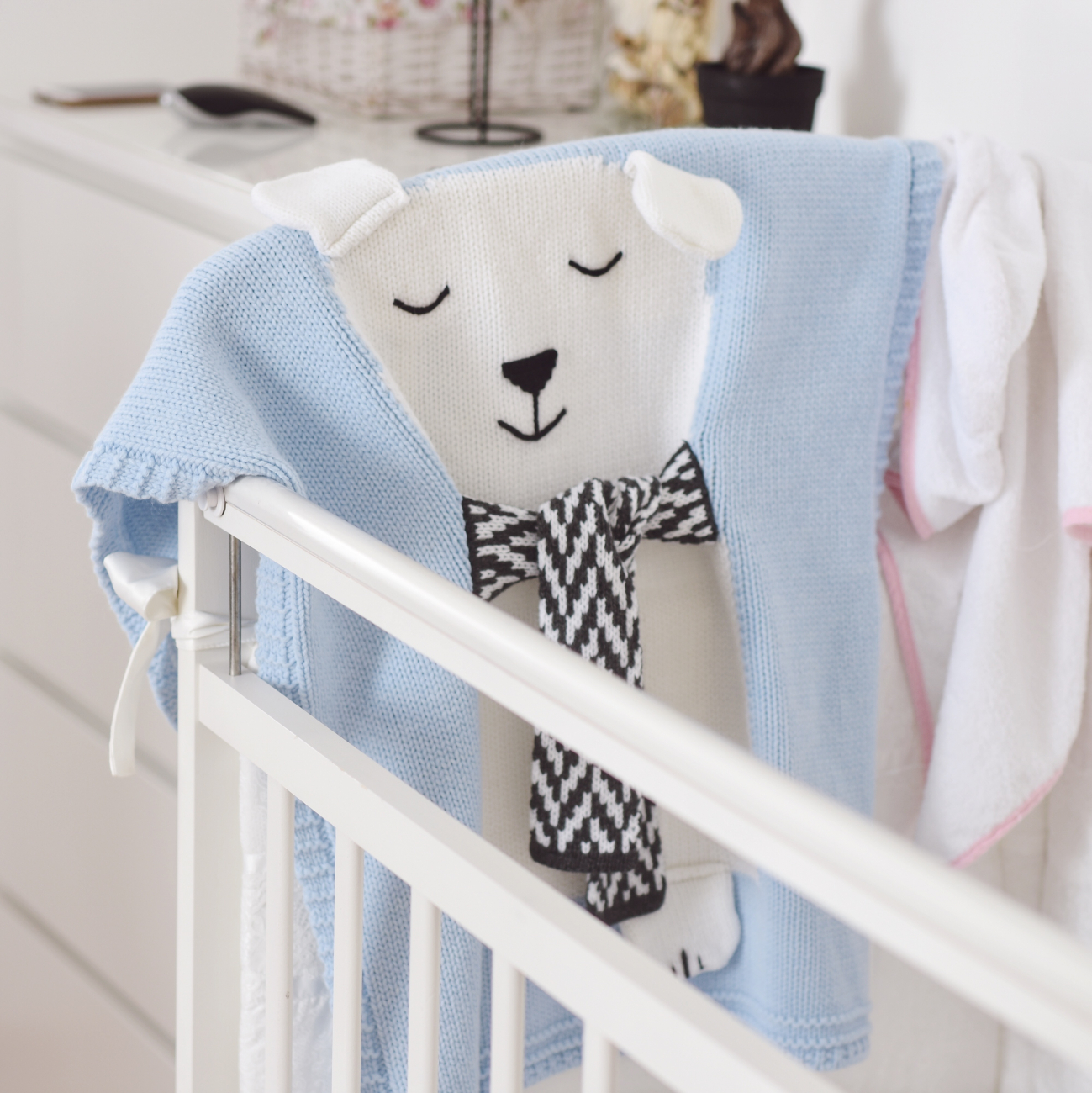 Плед МИШКА 60*120 св.голубой+белый APERO ДИЗАЙНЕРСКИЕ, ЖИВОТНЫЕ 134582 Голубой  - Вид №1