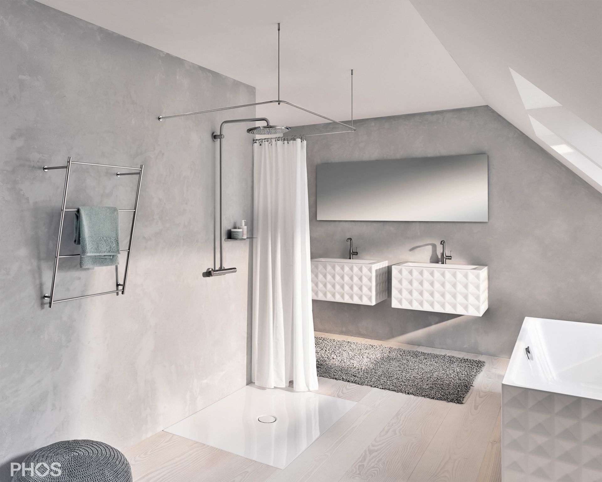 DSU850-850K45 U-образный карниз для душевой занавески, 85 x 85 x 85 см для приклеивания к стене PHOS  - Вид №1