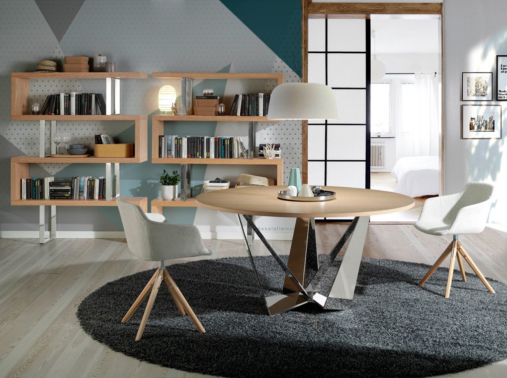 Обеденный стол круглый деревянный коричневый CT2061R-Roble от Angel Cerda ANGEL CERDA CT2061R 00-3865621 Коричневый;хром  - Вид №3