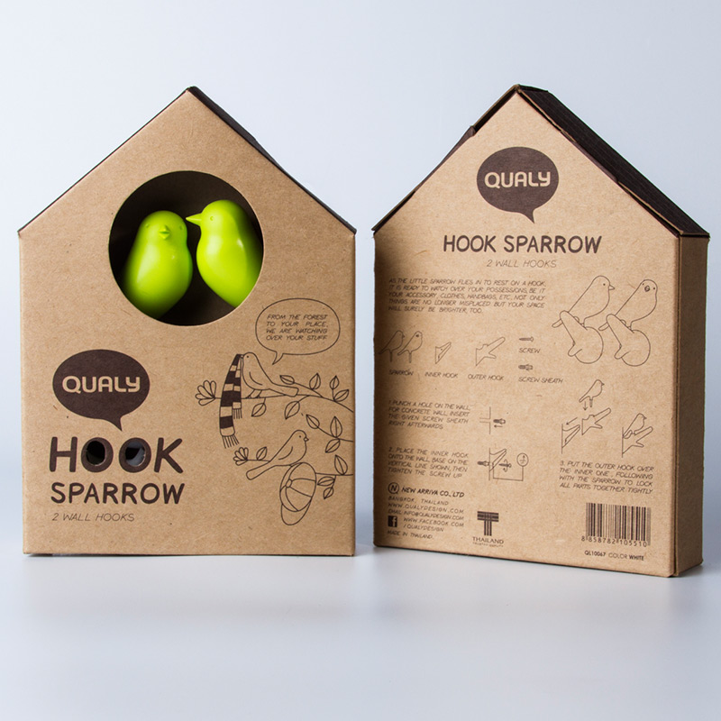 Вешалки настенные Sparrow 2 шт. коричневые-зеленые Qualy QL10067BNGN - Вид №3