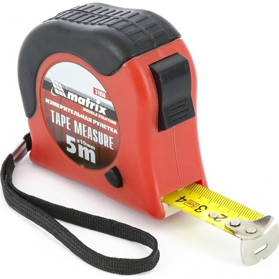 Рулетка Double fixation 5мх19мм обрезиненный корпус, двойная плавная фиксация Matrix 8208 - Вид №2