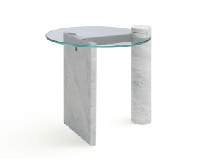 Высокий мраморный круглый журнальный столик со стеклянной столешницей