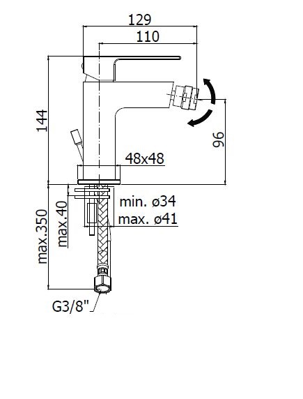 Смеситель на биде однорычажный, без донного клапана, ручка куб CEZARES EFFECT-BSM1-01-Q-W0 - Вид №1