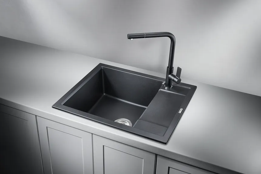 6002, ШВАРЦ (чёрный металлик), кухонная мойка, кварц GRANULA 6002-ST135