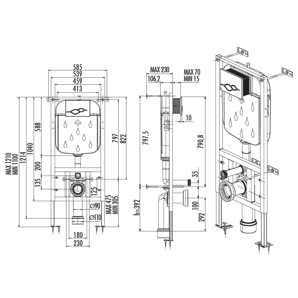 Комплект инсталляция с унитазом Creavit Terra TP325-11CB00E-0000, с микролифтом, клавиша цвет хром 89348662 STLM-2158332  - Вид №5