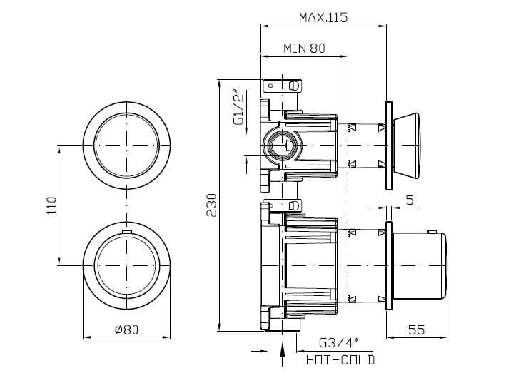 Нержавеющая сталь однорычажный встраиваемый смеситель для душа Zucchetti Sablier ARCH-00101531 - Вид №2