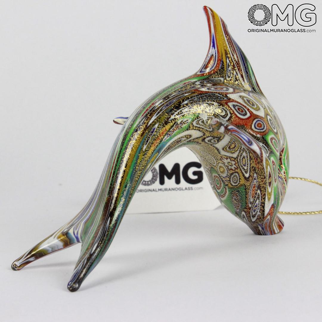 1413 ORIGINALMURANOGLASS Фигурка дельфина Миллефиори Муррины золото - Delfino Millefiori Oro - муранское стекло  см  - Вид №1