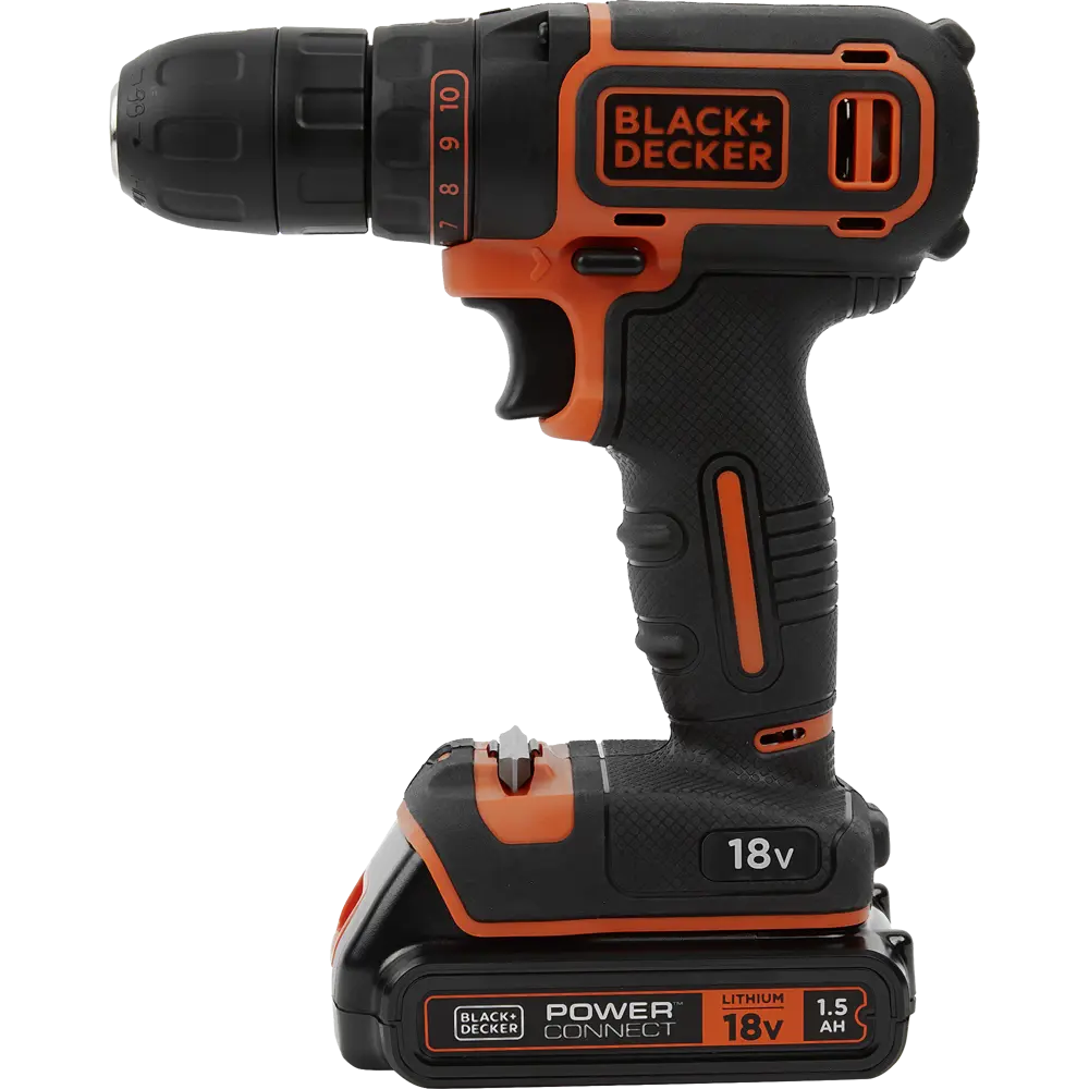 Дрель-шуруповёрт Black&Decker BDCDC18KB-QW, 18В Li-Ion 2x1.5Ач BLACK + DECKER STLM-2003175 - Вид №1