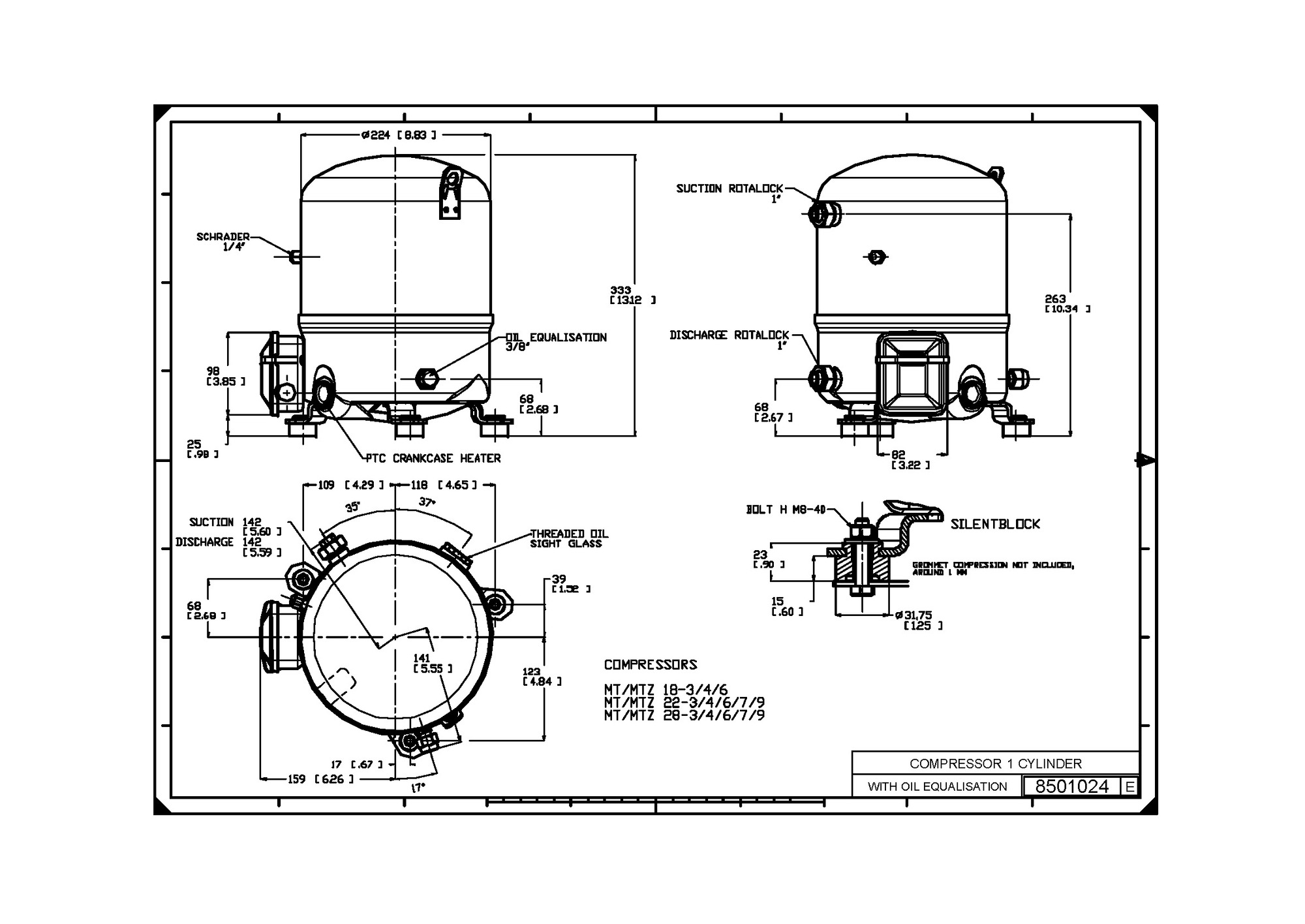 Danfoss MT/MTZ — Герметичные поршневые компрессоры MTZ44-4VI компрессор поршневой MTZ44-4VI  - Вид №4