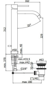 Высокий смеситель для раковины с автоматическим сливом