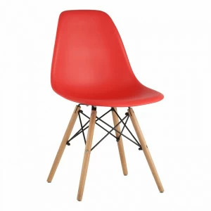 Стул со спинкой красный с деревянными ножками Eames EAMES ДИЗАЙНЕРСКИЕ, EAMES DSW 00-3882020 Красный