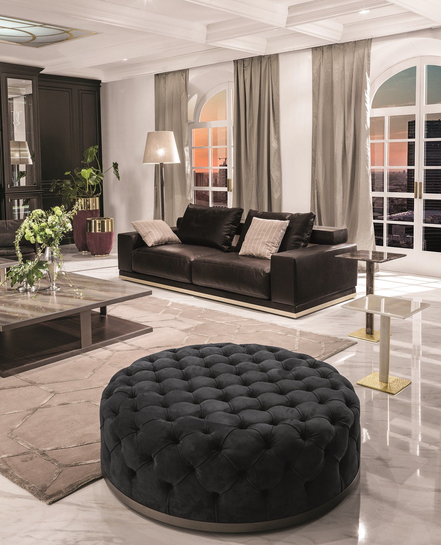 Круглый кожаный пуф Longhi Loveluxe ARCH-00076498 - Вид №1