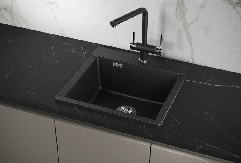 ES-5201, ШВАРЦ (чёрный металлик), кухонная мойка, кварц ESTETICA