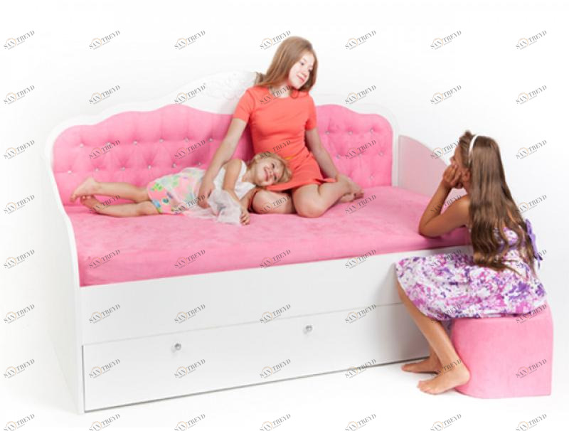 Кровать диван ABC-KING Princess/Фея розовая ткань со стразами Сваровски (160*90) без ящика и матраса 4631147960672