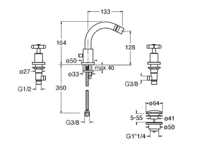 Смеситель для биде с раздельными розетками CRISTINA Rubinetterie Exclusive ARCH-00012819 - Вид №1
