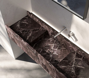 Прямоугольная подвесная раковина из красного мрамора Levanto с столешницей