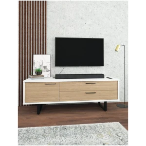 91769083 Тумба под телевизор Мебельнов Темпл 00322 160x56x45 см лдсп цвет белый, песочный STLM-1083917