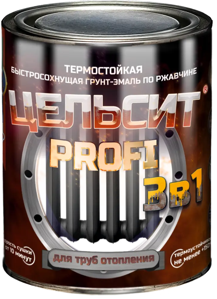 91592664 Грунт-эмаль по ржавчине 3 в 1 Цельсит Profi термостойкая быстросохнущая полуглянцевая цвет белый RAL 9005 0.90 л STLM-0854204