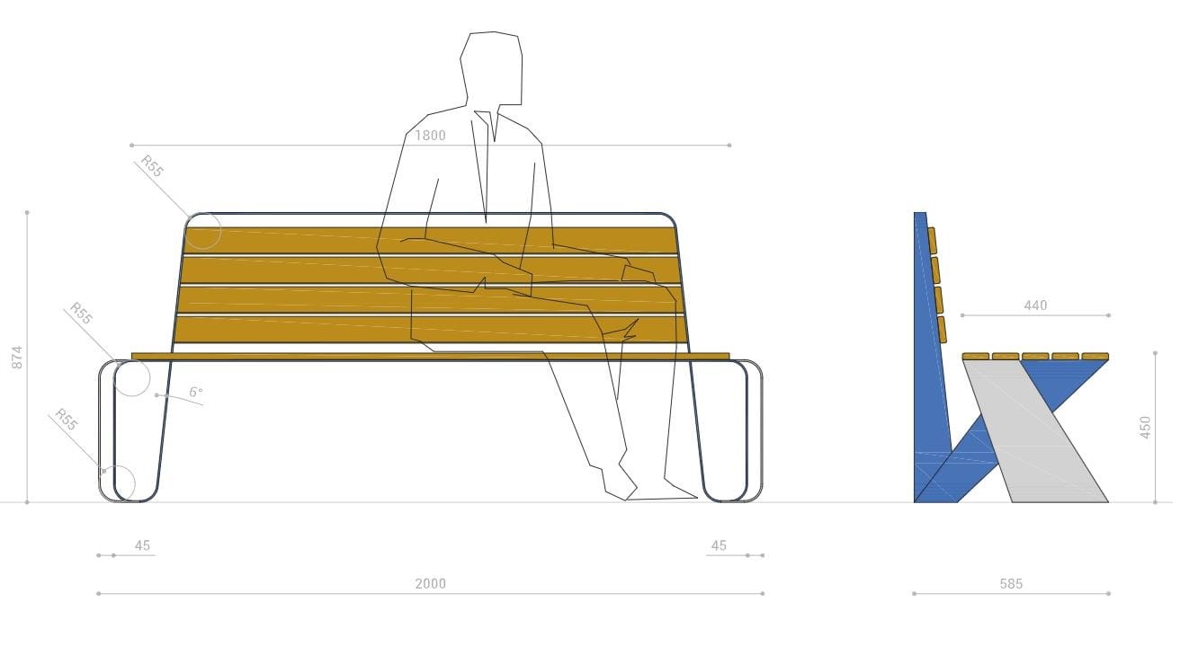 Стальная и деревянная скамья со спинкой DIMCAR EDDIE ARCH-00014422 - Вид №2