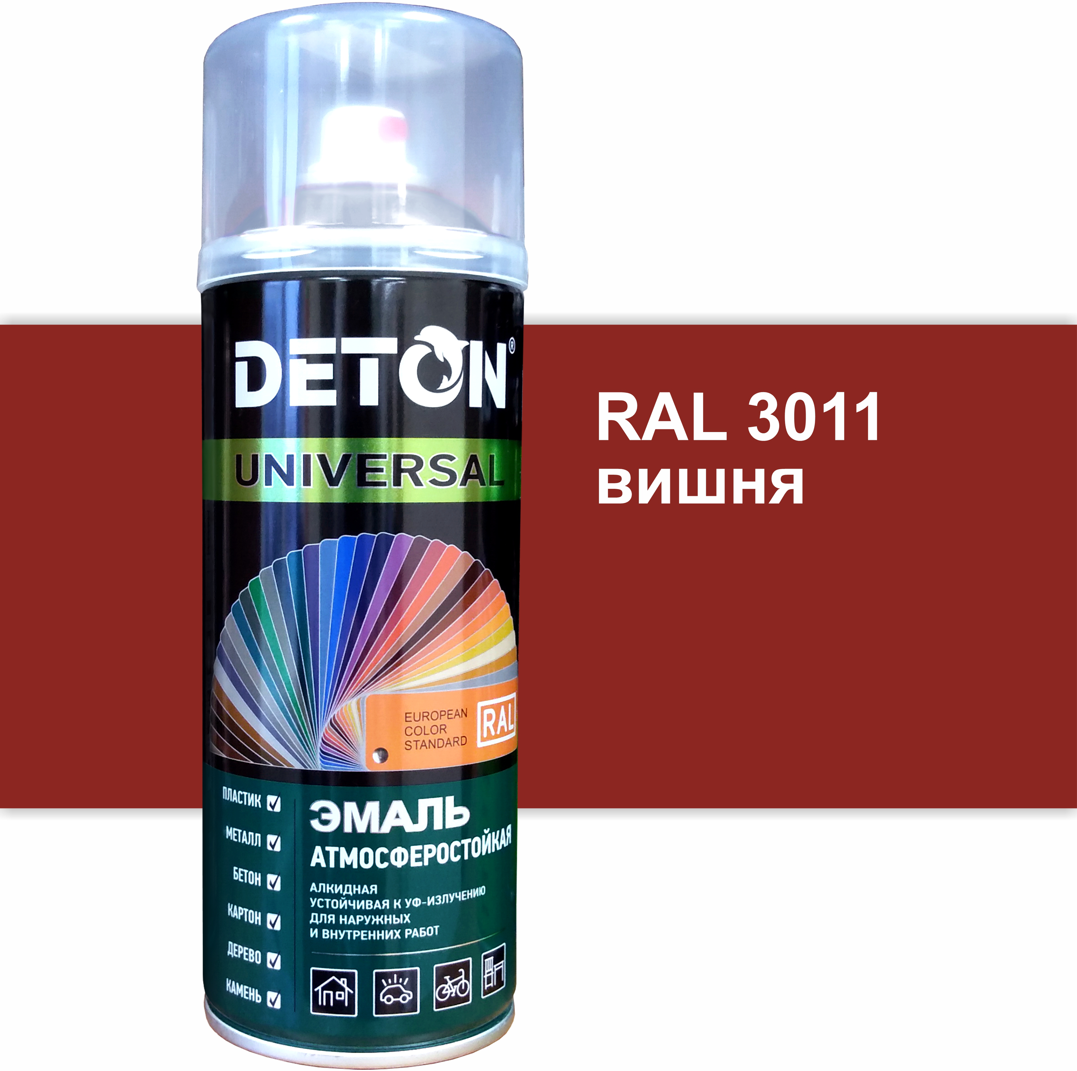 90357117 Эмаль аэрозольная DTN-A70821 алкидная RAL 3011 вишня глянцевый 520 мл STLM-0198972 DETON