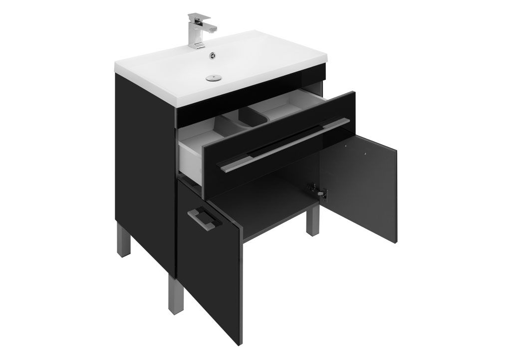 Мебель для ванной Aquanet Верона NEW 75 черный (напольный 1 ящик 2 дверцы) 00231038 - Вид №3