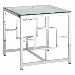 Журнальный столик стеклянный прозрачный с основанием серебро 55х55 см "Бруклин" STOOL GROUP  00-3881912 Серебро