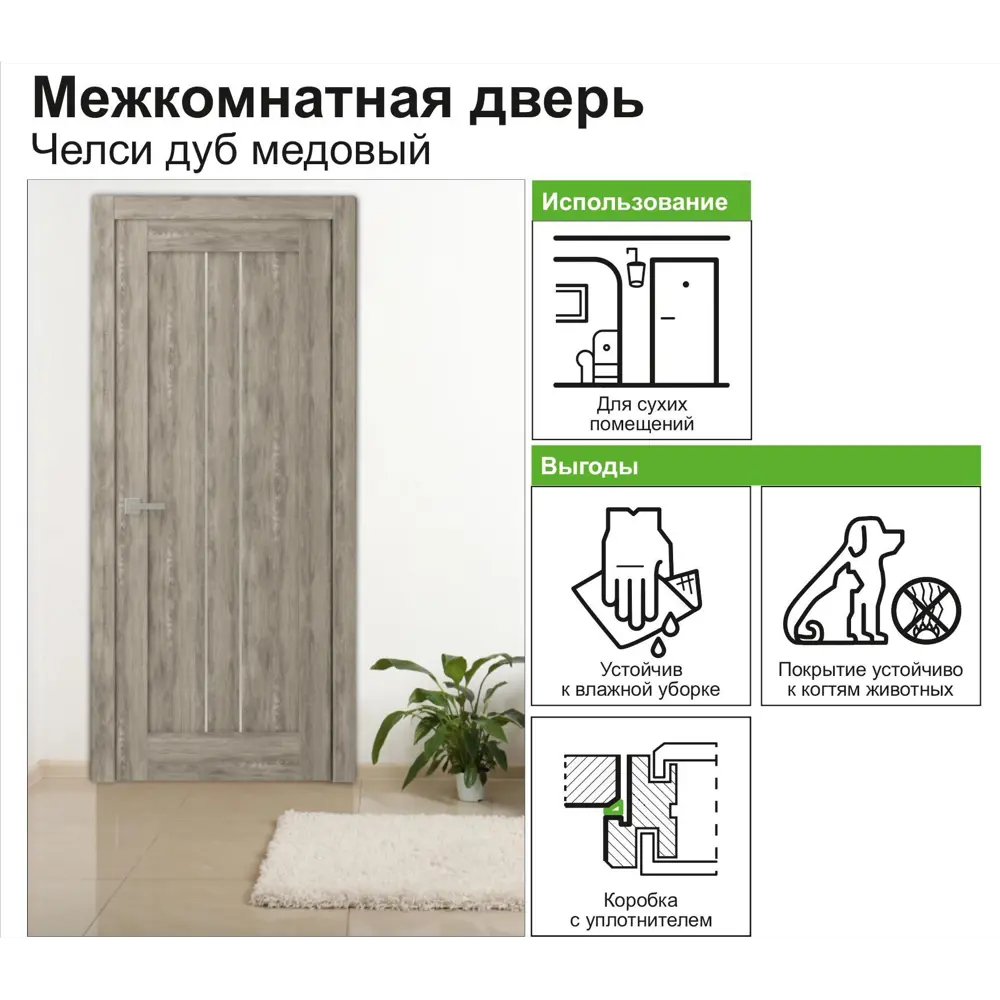 Дверь межкомнатная Челси глухая ламинация цвет дуб медовый 60x200 см BELWOODDOORS STLM-2077101 - Вид №5