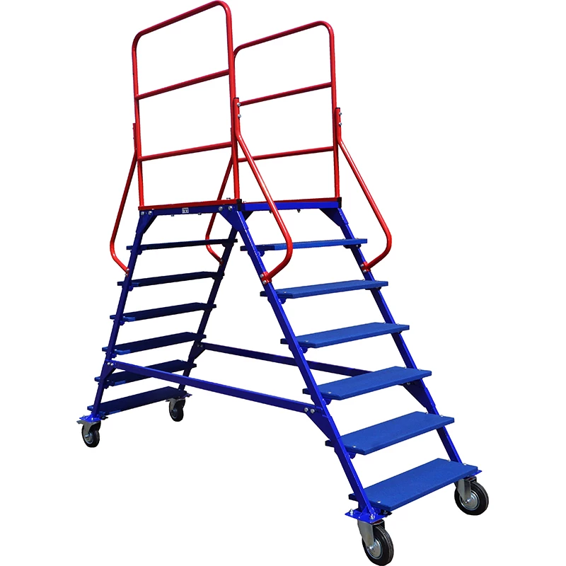 Лестница передвижная, шесть ступеней и два марша ЛР 6.2 (785х2135х2330) 160 черная резина, тормоз Верстакофф 91-2023