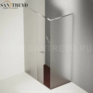 Душевое ограждение FLAT D подрезаемое, стеклянная с подвижной дверью матовая перегородка с поддоном из красного дуба. Размеры: глубина от 70 до 100 см, длина от 120 до 200 см
