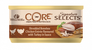 ПР0044877*24 Корм для кошек Core Signature Selects измельченное куриное филе с индейкой с соусе конс. 79г (упаковка - 24 шт) Wellness